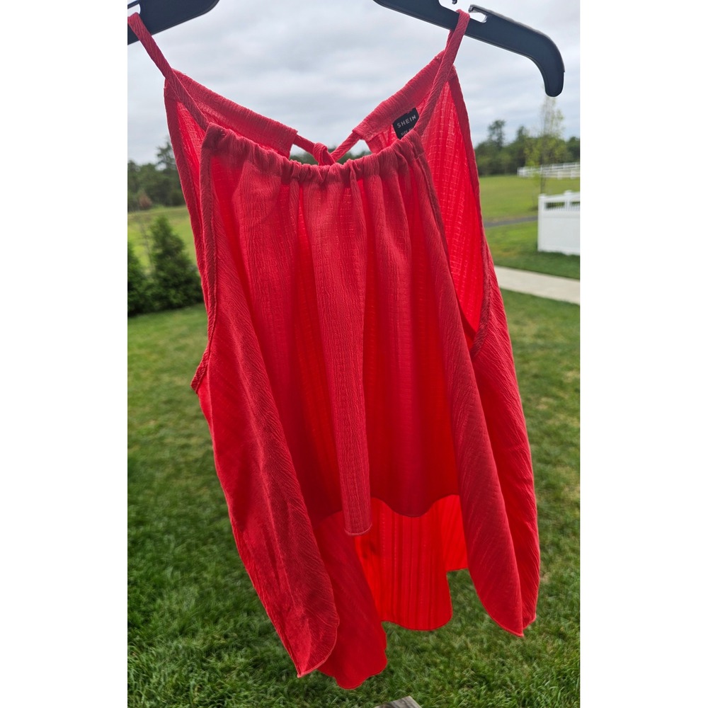 Women's Orange Red Halter Top High Low Hem Sleeveless Blouse Tank Size L